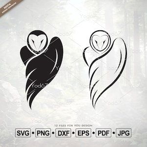 Barn Owl SVG, Owl Clipart Vector Eps, Owl Png, Owl svg files, Owl Silhouette Design, Owl Cut file, Owl PDF, Bird Svg, Barn owl feather, DXF.