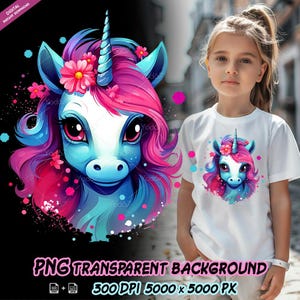 Cute Unicorn Clipart PNG Transparent, Unicorn Clipart Kids Cartoon for Sublimation Printing, Unicorn Head T-shirt Design, DTG, DTF Transfer.