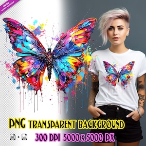 Papillon pour impression par sublimation, clipart papillon Design de t-shirt, impression DTF DTG, fichier PNG de papillons colorés, peinture papillon.
