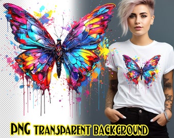Butterfly for Sublimation Printing, Butterfly T-shirt Design clip art, DTF DTG Printing, Colorful butterflies PNG file, Butterfly painting.