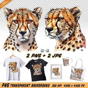 Cheetah head watercolor painting for Sublimation Printing, Cheetah head T-shirt Design Clipart, DTG DTF PNG Sublimation designs, Cheetah Png