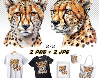 Cheetah head watercolor painting for Sublimation Printing, Cheetah head T-shirt Design Clipart, DTG DTF PNG Sublimation designs, Cheetah Png