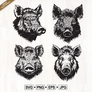 Wild Boar SVG Clipart, Boar head png, Wild Hog Silhouette, Boar face Vector Clipart, Sublimation Design, Wildlife Animals, Digital download.
