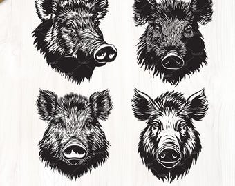 イノシシの顔 SVG | イノシシの頭のクリップアート | 怒った豚の