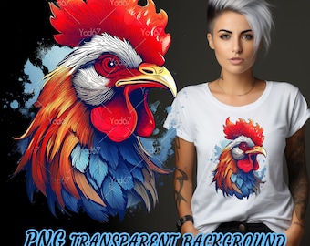 Rooster head for Sublimation Printing, Rooster head T-shirt Design Clipart, DTG Printing, DTF Transfer, Colorful rooster, Sublimation design