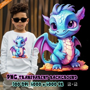 Schattige draak Png voor sublimatie afdrukken. Cartoon Dragon T-shirt Design Clipart., DTF DTG afdrukken, schattige draak cartoon voor kinderen PNG-bestand.