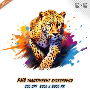 Cheetah Walk PNG for Sublimation Printing, Colorful Cheetah T-shirt Design Clipart, DTF DTG Printing, Sublimation designs, Animals Png File.