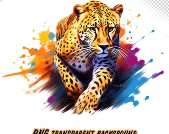 Cheetah Walk PNG for Sublimation Printing, Colorful Cheetah T-shirt Design Clipart, DTF DTG Printing, Sublimation designs, Animals Png File.