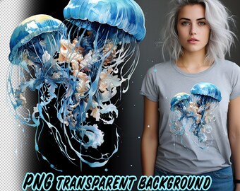 Jellyfish Clipart, Jellyfish Png for Sublimation Printing, Jellyfish T-shirt Design Clipart, DTF DTG Printing, Digital crafting. Sea animal.