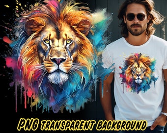 Lion Png, Colorful lion for Sublimation Printing, Lion Head T-shirt Design Clipart, DTF DTG Printing, Lion head painting png, Printable art.