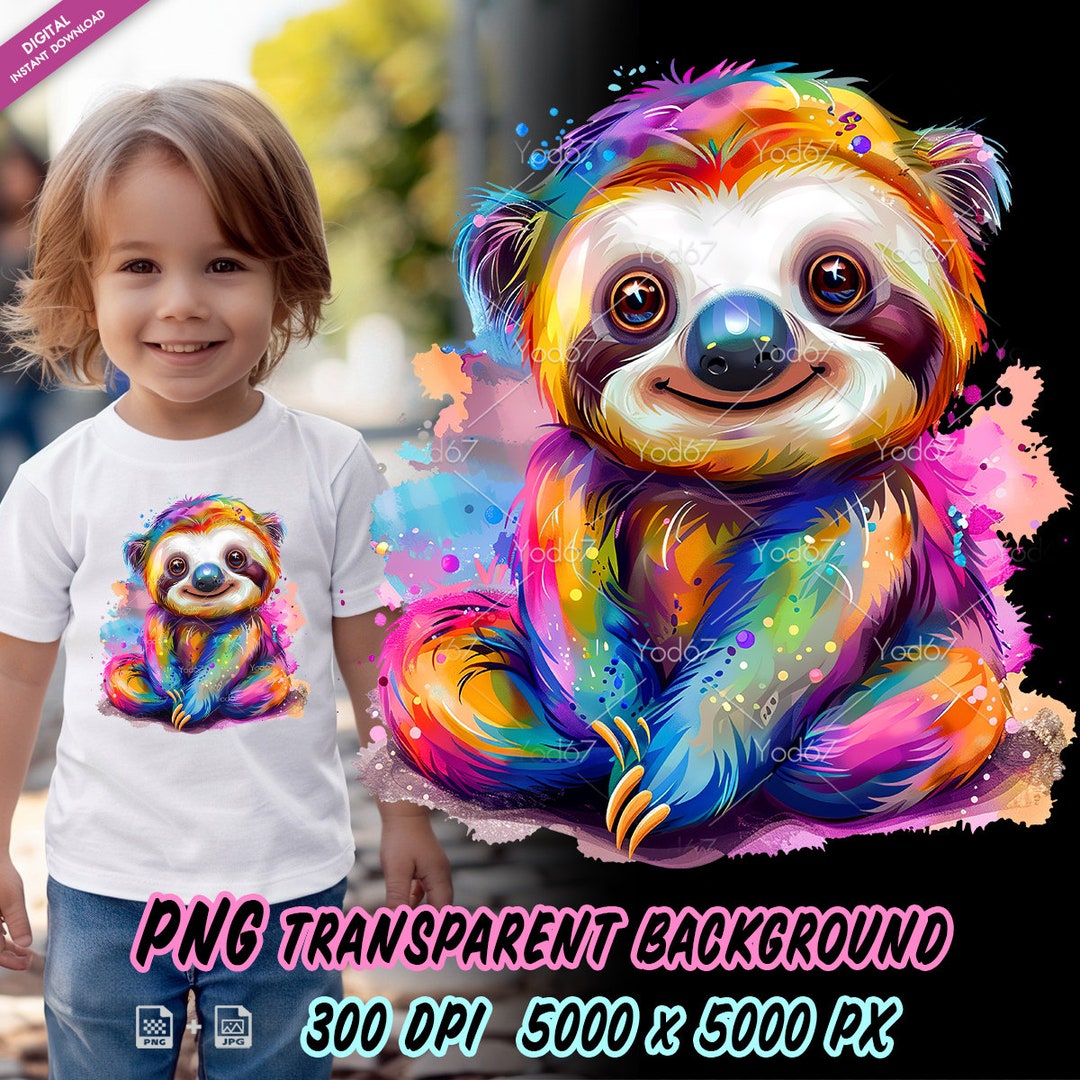 Cute Sloth PNG for Sublimation Printing, Colorful Sloth T-shirt Design ...