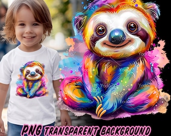 Cute sloth PNG for Sublimation Printing, Colorful sloth T-shirt Design Clipart, DTG Printing, DTF Transfer, Sublimation designs, Sloth Png.