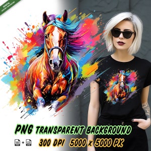Cavallo Png per stampa a sublimazione, clipart di design di t-shirt cavallo colorato, stampa DTG, trasferimento DTF, disegni a sublimazione, clip art cavallo.