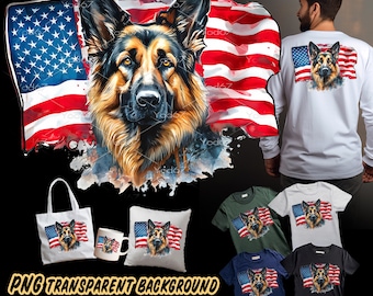 German Shepherd With USA Flag Clipart for Sublimation Printing, Dog T-shirt Design, DTG, DTF Sublimation designs, Patriotic Dog, 4th of july
