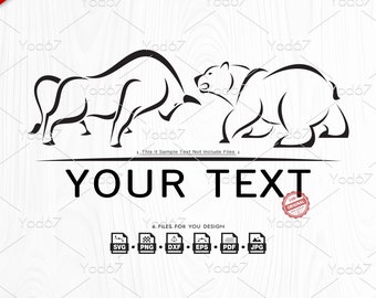 Taureau et ours SVG, PNG, Dxf, Pdf, Eps, fichier coupé ours et taureau pour Cricut, taureau et ours Vector Clipart Design. Animaux Svg. Bourse.
