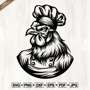 Chicken Chef SVG, Archivos Svg para cricut, Cocina, Pollo con uniforme de chef Vector Clipart Diseño Cocina Utensilios Preparación, Chef Cut