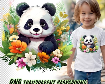 Panda With Flowers PNG for Sublimation Printing, Cute Panda T-shirt Design, DTG, DTF Transfer, Sublimate, Colorful Panda Clipart, Panda Bear