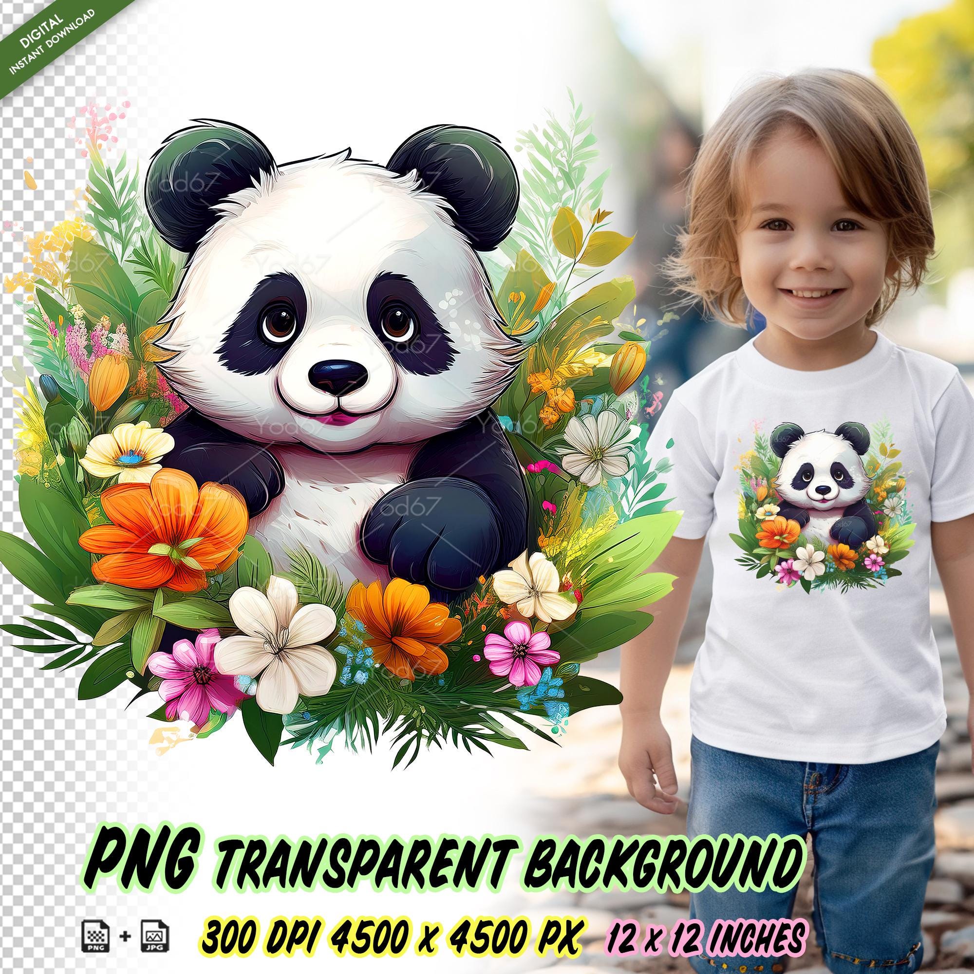 Panda With Flowers PNG for Sublimation Printing, Cute Panda T-shirt ...