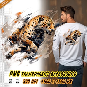 Cheetah running for Sublimation Printing, Cheetah T-shirt Design Clipart, DTF DTG Printing, Cheetah PNG file, Animal painting, Wild Animals.