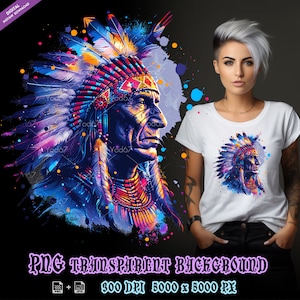 Clipart homme amérindien pour impression par sublimation, chef amérindien T-shirt Design Clipart, impression DTF, DTG, impressions numériques