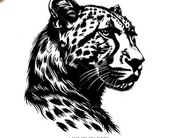 Tête de guépard SVG, PNG, guépard Vector Clipart Design Dxf Eps Pdf, fichier de coupe guépard pour Cricut, guépard Silhouette Svg, animaux de la faune Svg.