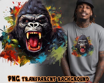 Angry gorilla PNG for Sublimation Printing, Gorilla Head T-shirt Design clip art, Gorilla DTF / DTG Printing, Gorilla Png, King Kong Clipart