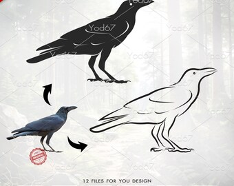 Crow SVG, Png, Dxf, Eps, Pdf, Jpg, Cut File Crow for Cricut, Crow Vector Clipart Design, Bird svg, Bird Clipart, Raven SVG, Svg cut files.