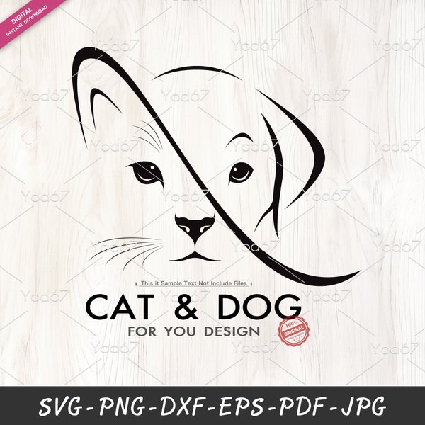 Cat and Dog SVG, Dog Face Svg, Cat Face Svg, svg files for cricut, Pet Silhouette. Dog Vector. Pet Clipart Design DXF. Cat Svg, Animals Svg.