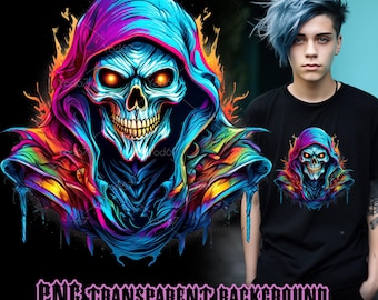 Grim Reaper Skull With Hood Clipart for Sublimation Printing, Halloween Theme T-shirt Design, DTG, DTF, Scary Skull Clipart, Digital prints.