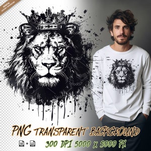 Rei leão com coroa para impressão por sublimação, clipart de design de camiseta de leão coroado, impressão DTG, transferência DTF, design de sublimação, arquivo Png