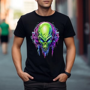 Colorful Alien Head PNG: Sublimation T-shirt Design (digital Download ...