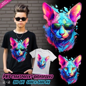 Sphynx cat head for Sublimation Printing, Sphynx wear sunglasses t-shirt Design Clipart, DTG Printing, DTF Transfer, Sphynx png, Cat Lover.