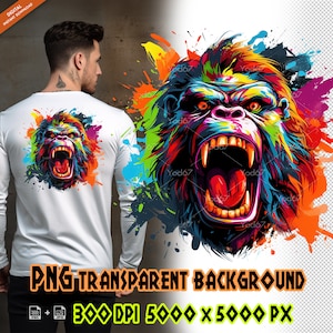 Angry Gorilla Clipart for Sublimation Printing, Gorilla T-shirt Design Clipart, DTF Printing, Gorilla head PNG, Printable art. Animal Png.