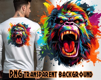 Angry Gorilla Clipart for Sublimation Printing, Gorilla T-shirt Design Clipart, DTF Printing, Gorilla head PNG, Printable art. Animal Png.