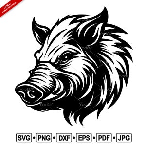 Jabalí SVG, Diseño de imágenes prediseñadas vectoriales de jabalí, EPS PNG Dxf Pdf, Archivo Svg para Cricut, Silueta de cabeza de jabalí, Animales salvajes Svg, Sublimación de jabalí