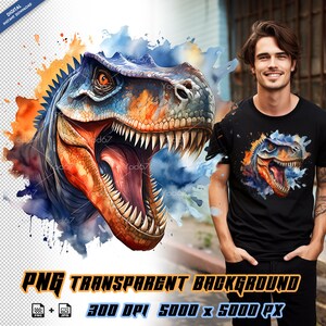 T-Rex Dinosaur Png para impresión por sublimación, Angry Dinosaur T-shirt Design Clipart, Impresión DTG, Transferencia DTF, Diseños de sublimación, Animales
