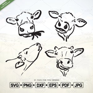 牛の頭 SVG、牛の頭 PNG、Cricut 用牛のカット ファイル、手描きの牛の頭、牛の頭 DXF、牛の顔のクリップアート デザイン、簡単なカット、動物ベクター EPS