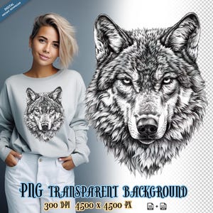 Wolf Head Clipart for Sublimation Printing, Wolf Drawing T-shirt Design, DTG Printing, DTF Transfer, Sublimate, Wolves Png, Wildlife crafts.