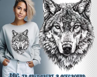 Wolf Head Clipart for Sublimation Printing, Wolf Drawing T-shirt Design, DTG Printing, DTF Transfer, Sublimate, Wolves Png, Wildlife crafts.