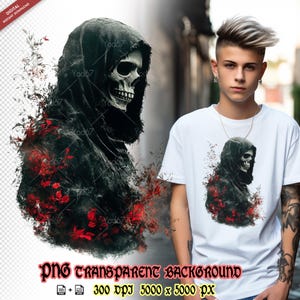Grim Reaper Png for Sublimation Printing, Grim reaper and flower T-shirt Design, Ethereal grim reaper, Skull Clipart, Scary Grim Reaper png.