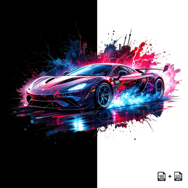 Custom Neon Racing Designs Neon Sports Car PNG: Racing Illustration for DTG/DTF Printing, High ...