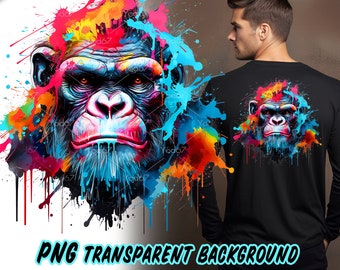 Colorful Gorilla Png for Sublimation Printing, Gorilla Head Clipart T-shirt Design, DTF DTG Printing, Animals head png. Sublimate Designs.