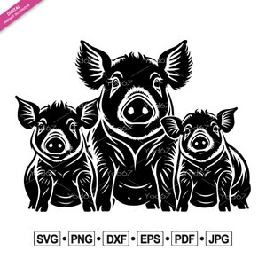 Pig family SVG, Pig Png, Svg File for Cricut, Pig Silhouette Svg, Pig Vector Clipart Design EPS DXF Pdf, Farm animals Svg, Digital download.