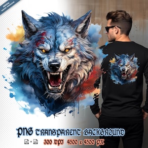Wütend Werwolf Clipart, Wolf Kopf Png, Sublimationsdruck, Fantasy, Horror, T-Shirt Design, DTG Druck, DTF Transfer, Wildtiere.