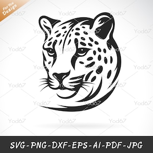 Leopardo vectorial SVG, PNG, DXF, Archivo recortado Leopardo para Cricut, Cabeza de leopardo, Safari Svg, Animales salvajes Svg, Corte láser CNC, Caza svg.