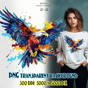 Png dell'aquila volante per la stampa a sublimazione. Eagle painting T-shirt Design Clipart, stampa DTF DTG, Eagle Clipart, Bird Png, pittura animale