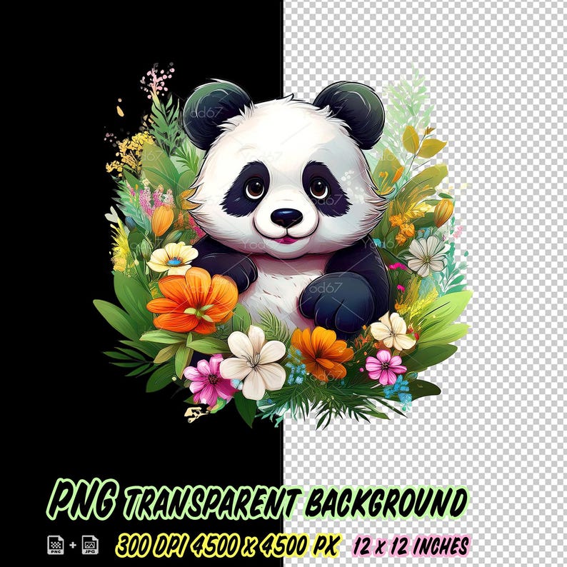 Panda With Flowers PNG for Sublimation Printing, Cute Panda T-shirt ...
