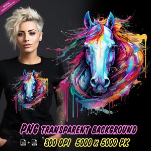 Pittura testa di cavallo per stampa a sublimazione, Clipart design t-shirt cavallo, stampa DTF DTG, PNG testa di cavallo, PNG testa di animale, camicia di cavallo.