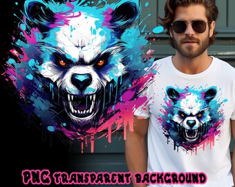 Panda Demon Png for Sublimation Printing, Panda Head T-shirt Design clip art, DTF / DTG Printing, Angry panda head Png file, Animal head PNG