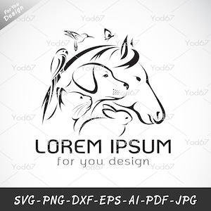Vecteur de groupe d'animaux de compagnie. Svg animaux, cheval svg, svg chat, lapin png, svg perroquet, chat png, design pour animaux de compagnie, fichiers pour Cricut, chien svg, svg pour amoureux des animaux de compagnie.